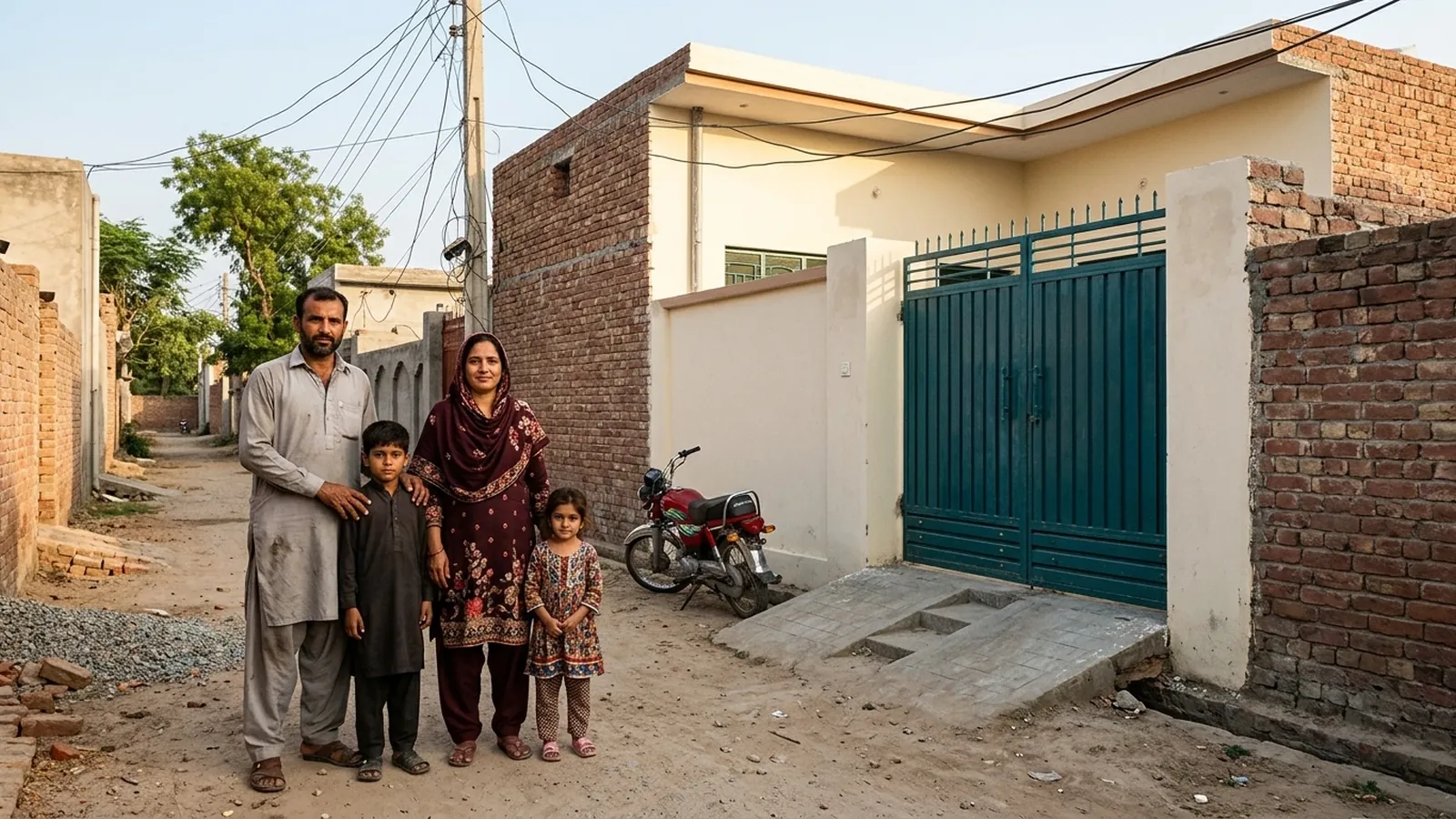 Punjab family outside their newly built home, illustrating the Maryam Nawaz loan scheme 2026 for housing