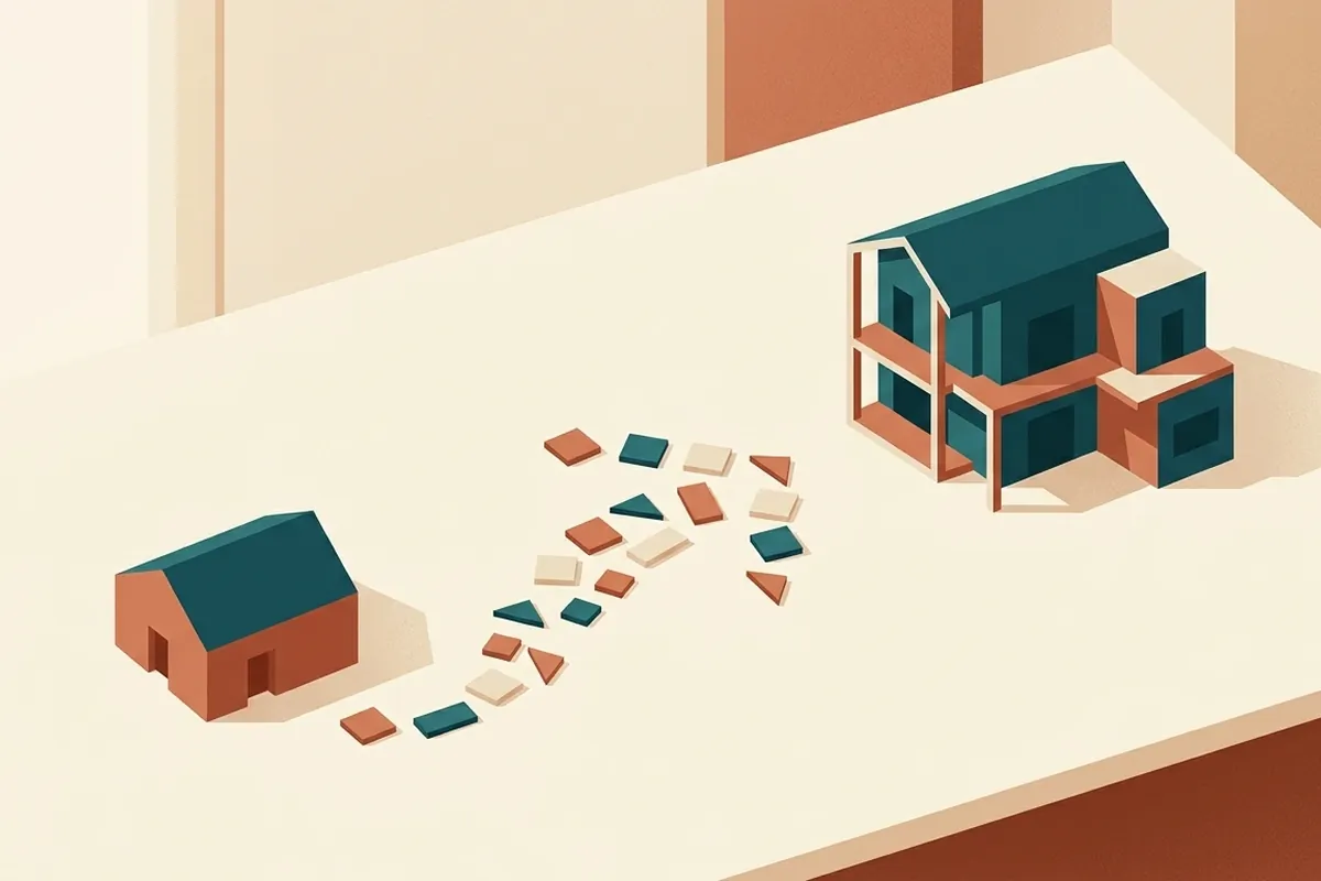 Mera Ghar Mera Ashiana old and new loan terms shown as two house models of different sizes